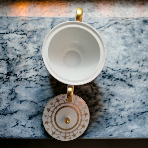 Palazzo Sugar Bowl w/ Lid "Crescent" #8270  Fine White Porcelain & Gold Japan - Picture 8 of 8